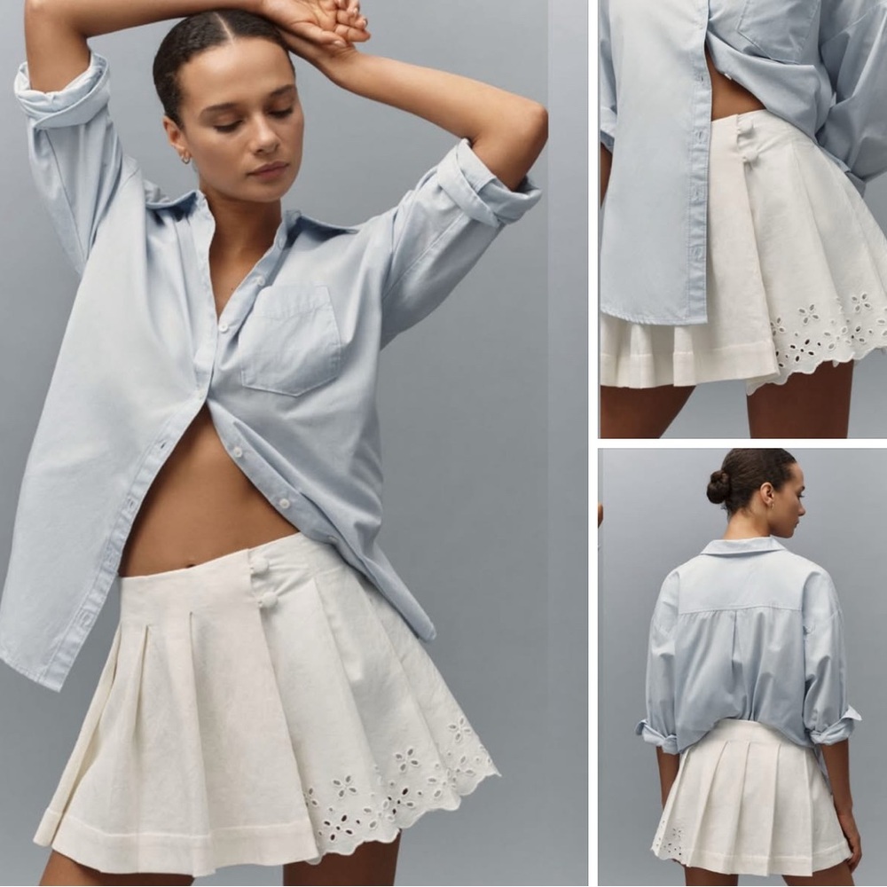 NWT Anthropologie Maeve Ivory Pleated Eyelet Skort Size 00
